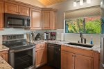 The kitchen is very well equipped with modern appliances and upscale amenities